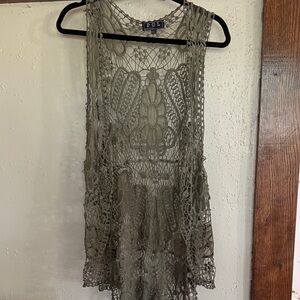 POL Sage Green Crochet Sleeveless Top